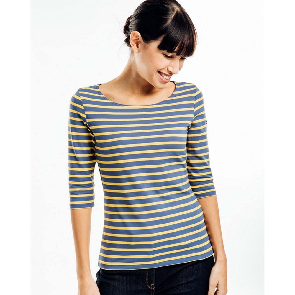 Saint James Shirt Womens Large Galathee II Striped Top Blue Yellow Boat Neck